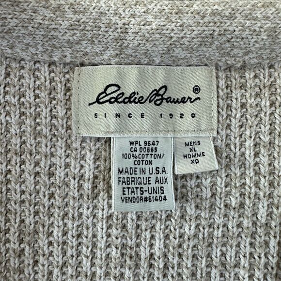 VTG 90s Eddie Bauer Cardigan Sweater Vest Men’s XL Beige Waffle Knit Cotton USA - Picture 2 of 4